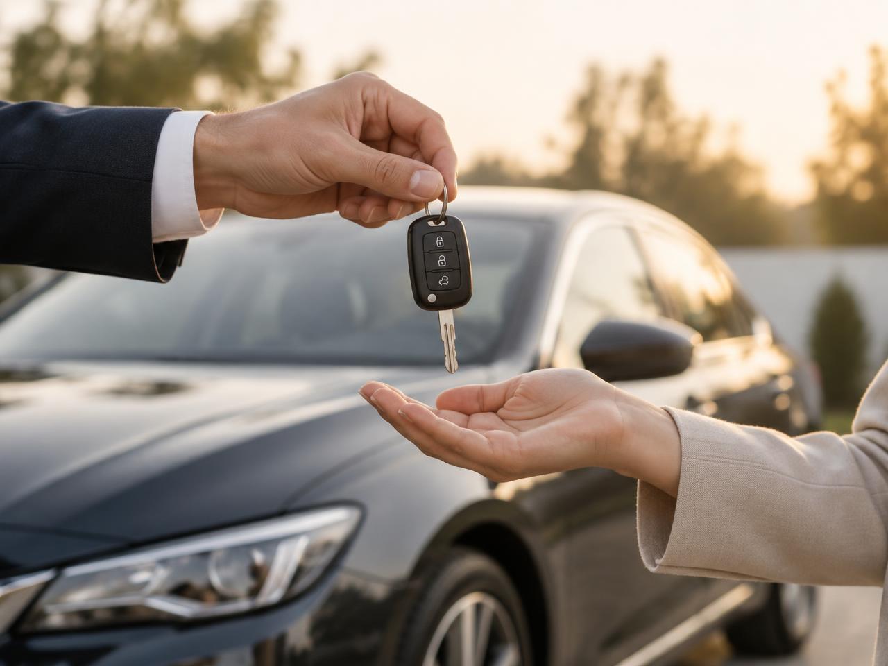 Car keys being handed from one person to another